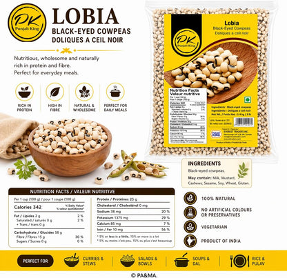 Punjab King Lobia (Black-Eyed Cowpeas) 1.4kg (3lb) – Whole Black Eyed Beans | High Protein Indian Legumes for Cooking