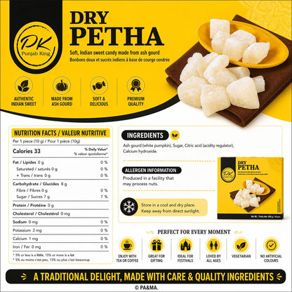 Punjab King Dry Petha 400g – Traditional Indian Sweet (Ash Gourd Candy) | Soft & Sugary Mithai Snack, Ready-to-Eat Dessert