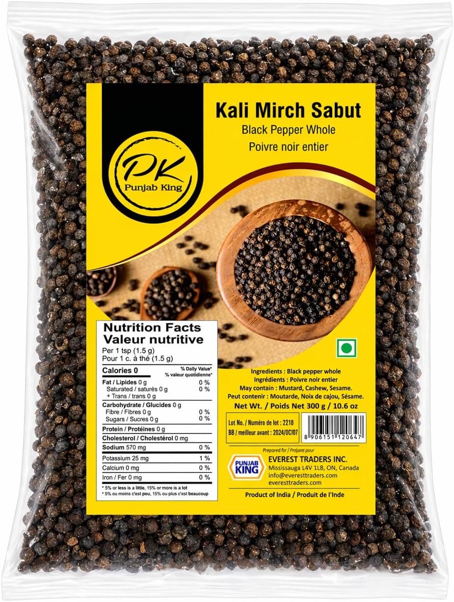 Punjab King Kali Mirch Sabut 300g – Whole Black Pepper | Premium Peppercorns, Strong Aroma & Fresh Spices for Cooking