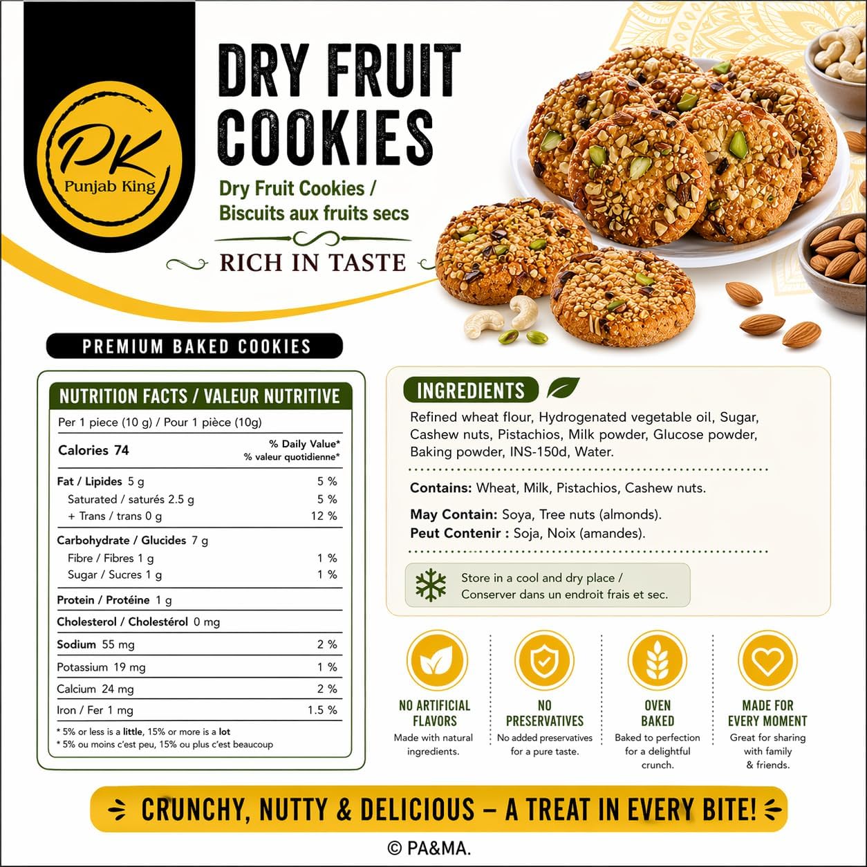 Punjab King Dry Fruit Cookies 350g – Premium Butter Biscuits with Mixed Nuts | Crunchy Indian Cookies, Rich in Taste Snack