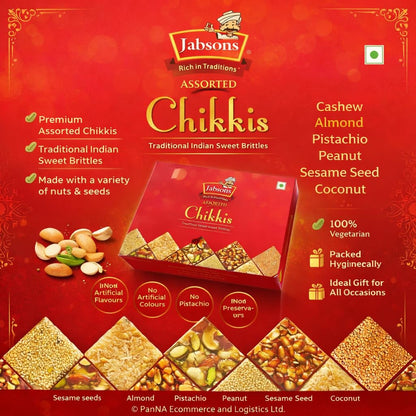 Jabsons Chikki Peanut Gud 400g – Traditional Peanut Brittle with Jaggery | High Protein Indian Sweet | 8g Protein Snack