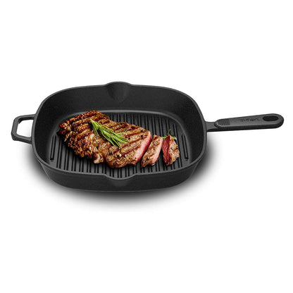 T-fal E2264074 Black 26cm Cast Iron Grill Pan with Helper Handle