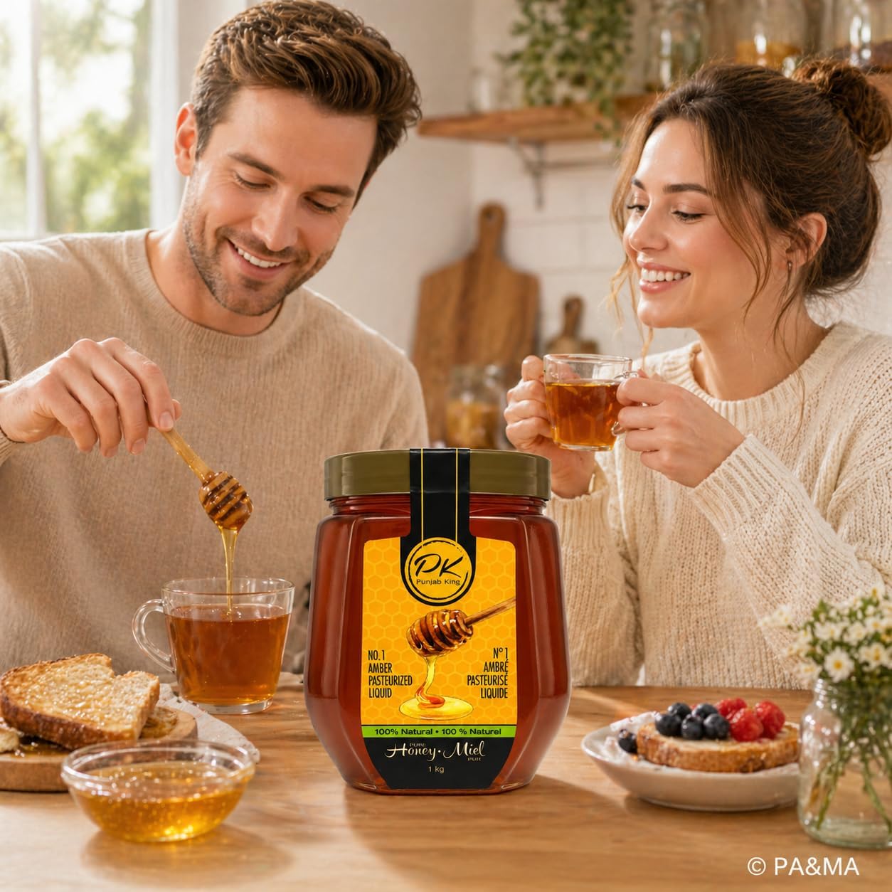 PK Punjab King Pure Honey 1kg – 100% Natural Amber Honey | Pasteurized Liquid Honey | No Added Sugar