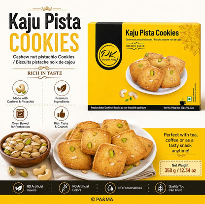 Punjab King Kaju Pista Cookies 350g – Cashew Pistachio Biscuits | Premium Indian Cookies, Rich & Crunchy Tea-Time Snack