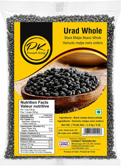 Punjab King Urad Whole (Black Matpe Beans Whole) – Whole Black Gram, Premium Indian Lentils for Dal Makhani & Traditional Cooking, Protein-Rich Pulses, 1.4 kg