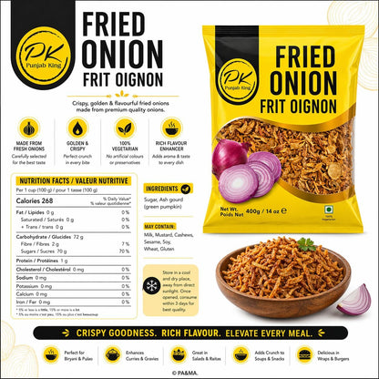 Punjab King Fried Onions 400g – Crispy Golden Brown Onions (Birista) | Ready-to-Use for Biryani, Curries & Garnishing