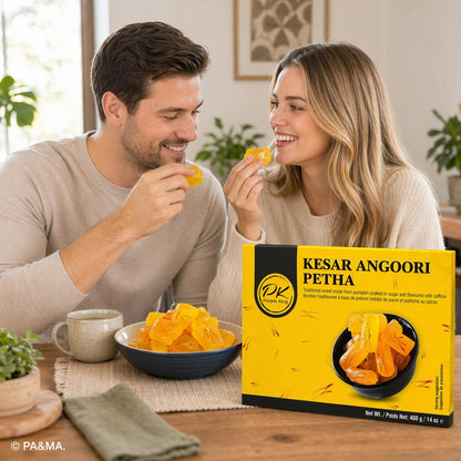 Punjab King Kesar Angoori Petha 400g – Saffron Flavored Indian Sweet | Soft & Juicy Petha Mithai, Traditional Dessert