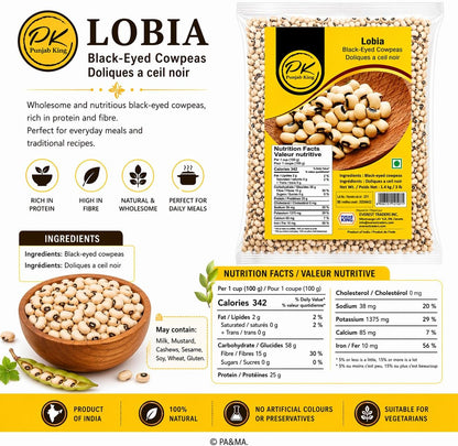 Punjab King Lobia (Black-Eyed Cowpeas) 1.4kg (3lb) – Whole Black Eyed Beans | High Protein Indian Legumes for Cooking