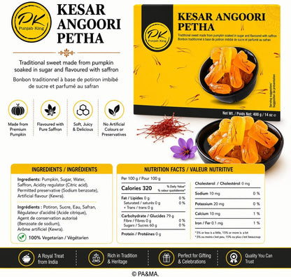 Punjab King Kesar Angoori Petha 400g – Saffron Flavored Indian Sweet | Soft & Juicy Petha Mithai, Traditional Dessert