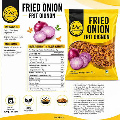 Punjab King Fried Onions 400g – Crispy Golden Brown Onions (Birista) | Ready-to-Use for Biryani, Curries & Garnishing