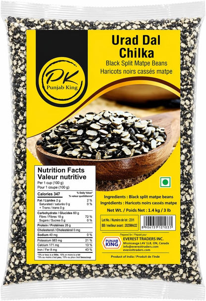 Punjab King Urad Dal Chilka – Split Black Gram with Skin, Black Split Matpe Beans, Protein-Rich Indian Lentils for Cooking, 1.4 kg