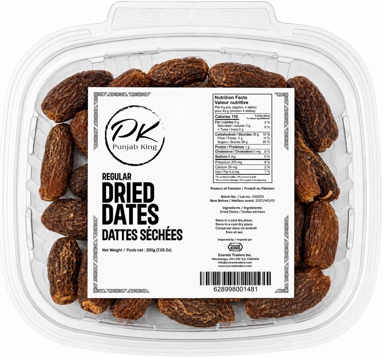 PK Punjab King Regular Dried Dates 200g – Natural Sweet Dates | Healthy Snack | Rich in Fiber & Energy | No Added Sugar