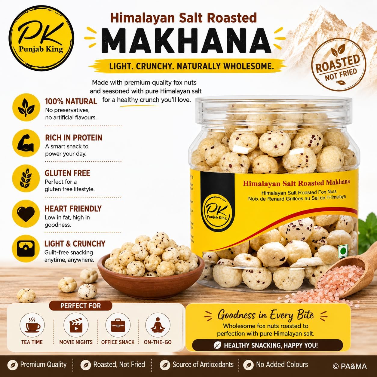 PK Roasted Makhana Himalayan Salt 100 g – Lightly Salted Fox Nuts | Healthy Roasted Snack | High Protein & Gluten-Free
