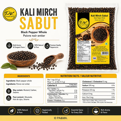 Punjab King Kali Mirch Sabut 300g – Whole Black Pepper | Premium Peppercorns, Strong Aroma & Fresh Spices for Cooking