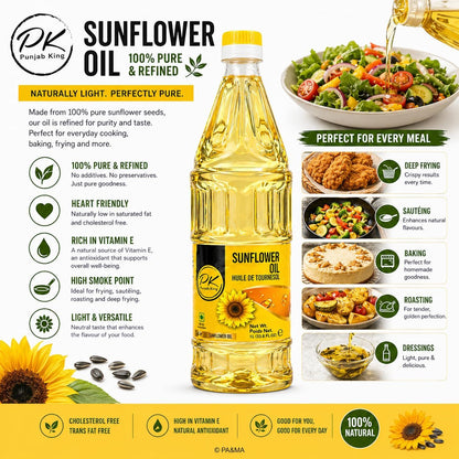 PK Punjab King Sunflower Oil 1L – Refined Cooking Oil | Light & Healthy Edible Oil | Ideal for Frying & Cooking