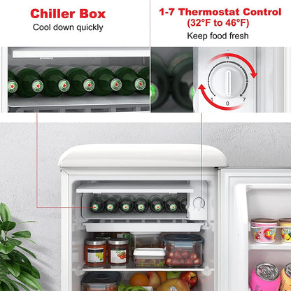 Galanz 2.5 cu. ft. White Mini Retro Refrigerator with Rose Gold Handle GLR25 Fridge (Open Box 90 Days Warranty)