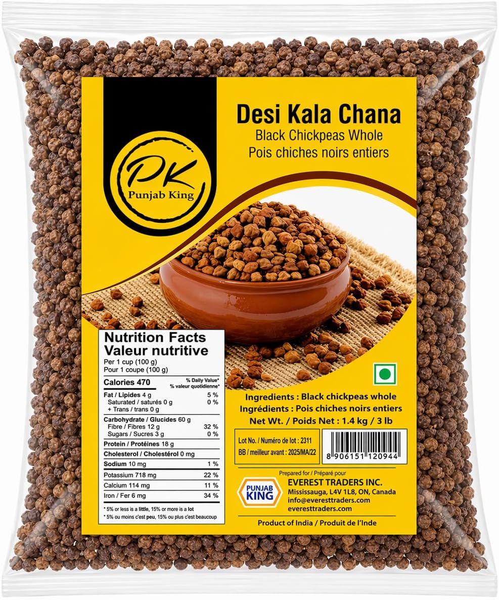 PK Punjab King Kala Chana 4lb (1.8kg) – Black Chickpeas | High Protein & Fiber | Whole Desi Chana for Cooking