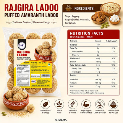 Punjab King Rajgira Ladoo 200g – Puffed Amaranth Sweet Balls | Traditional Indian Fasting Snack | Gluten-Free