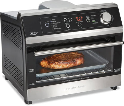 Hamilton Beach Digital Air Fryer Toaster Oven, Fits 12” Pizza or 6 Slices of Toast, 1800W, Steel (31220), Black with Stainless Accents