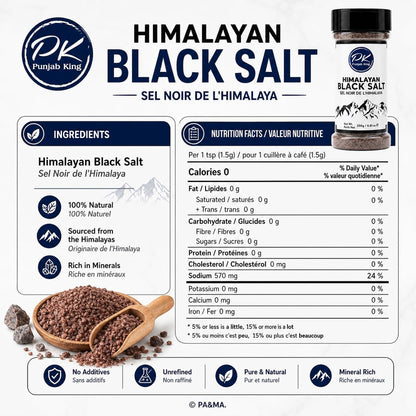 PK Punjab King Himalayan Black Salt 250g – Kala Namak | Natural Rock Salt | Mineral-Rich Cooking & Seasoning Salt
