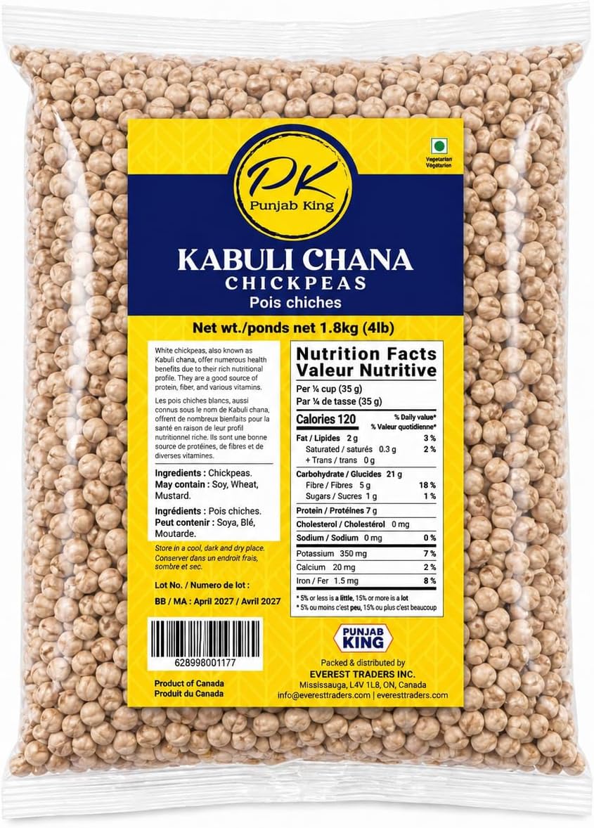 PK Punjab King Kabuli Chana 4lb (1.8kg) – Premium Chickpeas | High Protein & Fiber | Whole Garbanzo Beans for Cooking