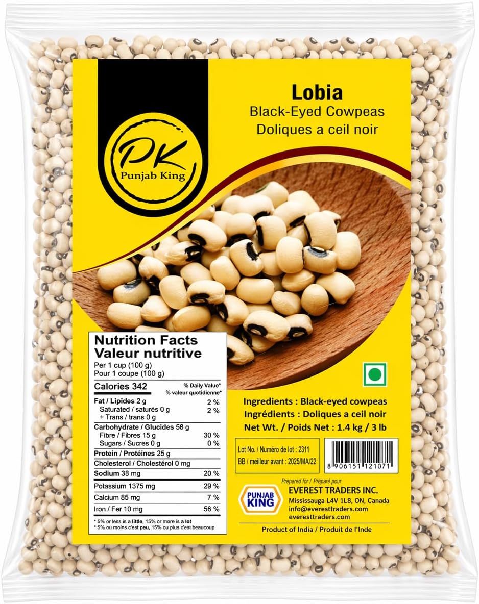 Punjab King Lobia (Black-Eyed Cowpeas) 1.4kg (3lb) – Whole Black Eyed Beans | High Protein Indian Legumes for Cooking