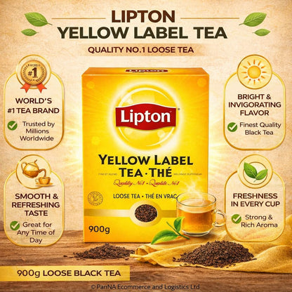 Lipton Yellow Label Tea 900g – Premium Loose Black Tea for Strong Milk Tea & Chai | Rich Aroma & Refreshing Taste | Bulk Family Pack