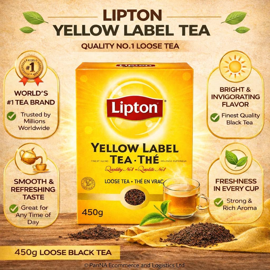 Lipton Yellow Label Tea 450g – Premium Loose Black Tea for Strong Chai & Milk Tea | Rich Aroma & Refreshing Taste | Everyday Tea Pack
