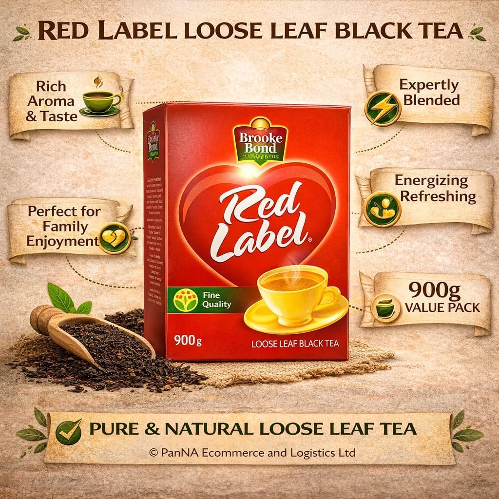 Brooke Bond Red Label Black Tea 900g – Premium Loose Leaf Black Tea for Strong Chai | Rich Taste & Aroma | Family Value Pack