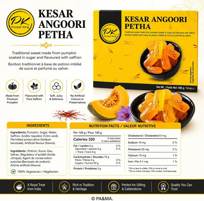Punjab King Kesar Angoori Petha 400g – Saffron Flavored Indian Sweet | Soft & Juicy Petha Mithai, Traditional Dessert