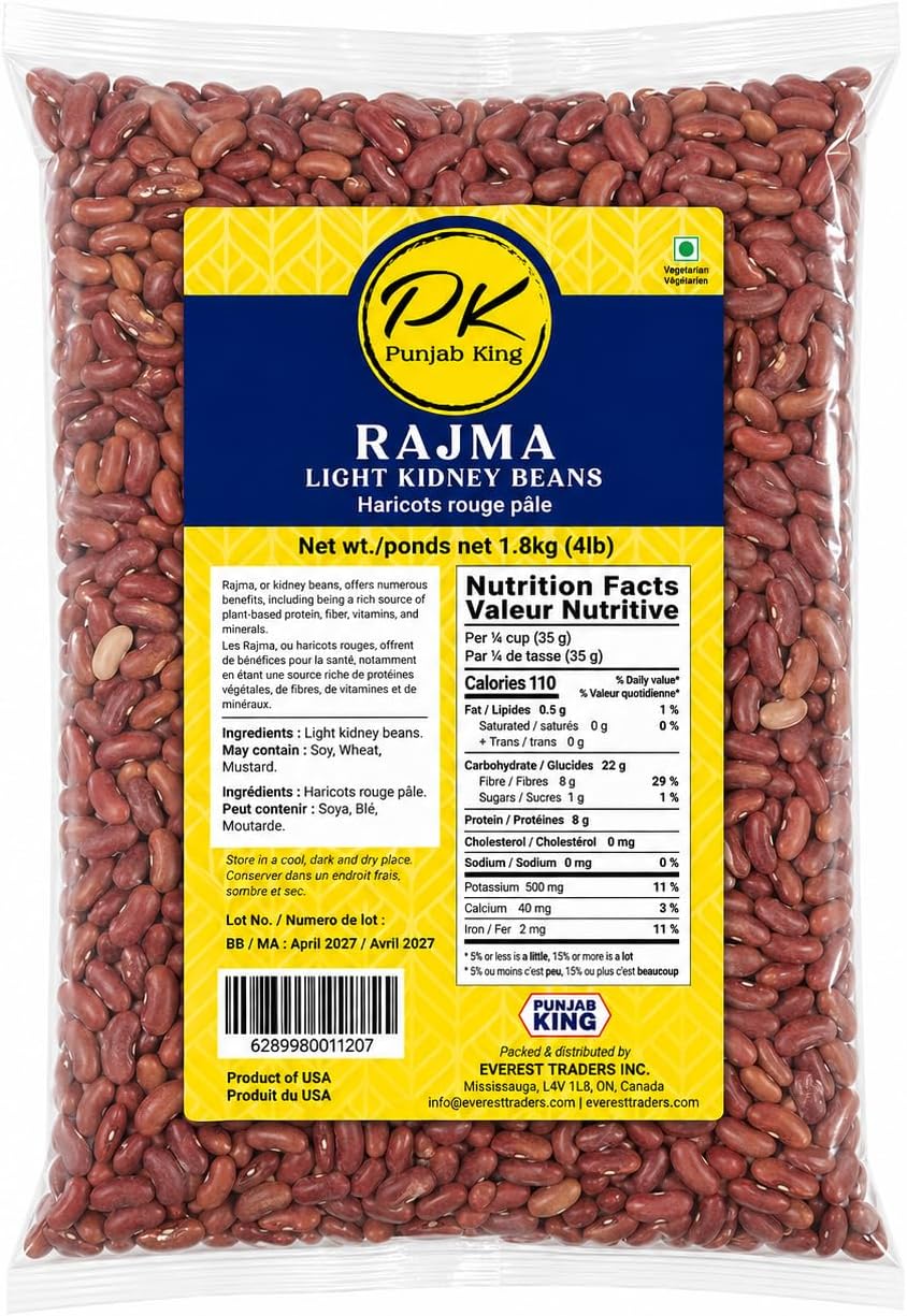 PK Punjab King Rajma Light Kidney Beans 4lb (1.8kg) – Premium Red Kidney Beans | High Protein & Fiber | Whole Beans for Cooking