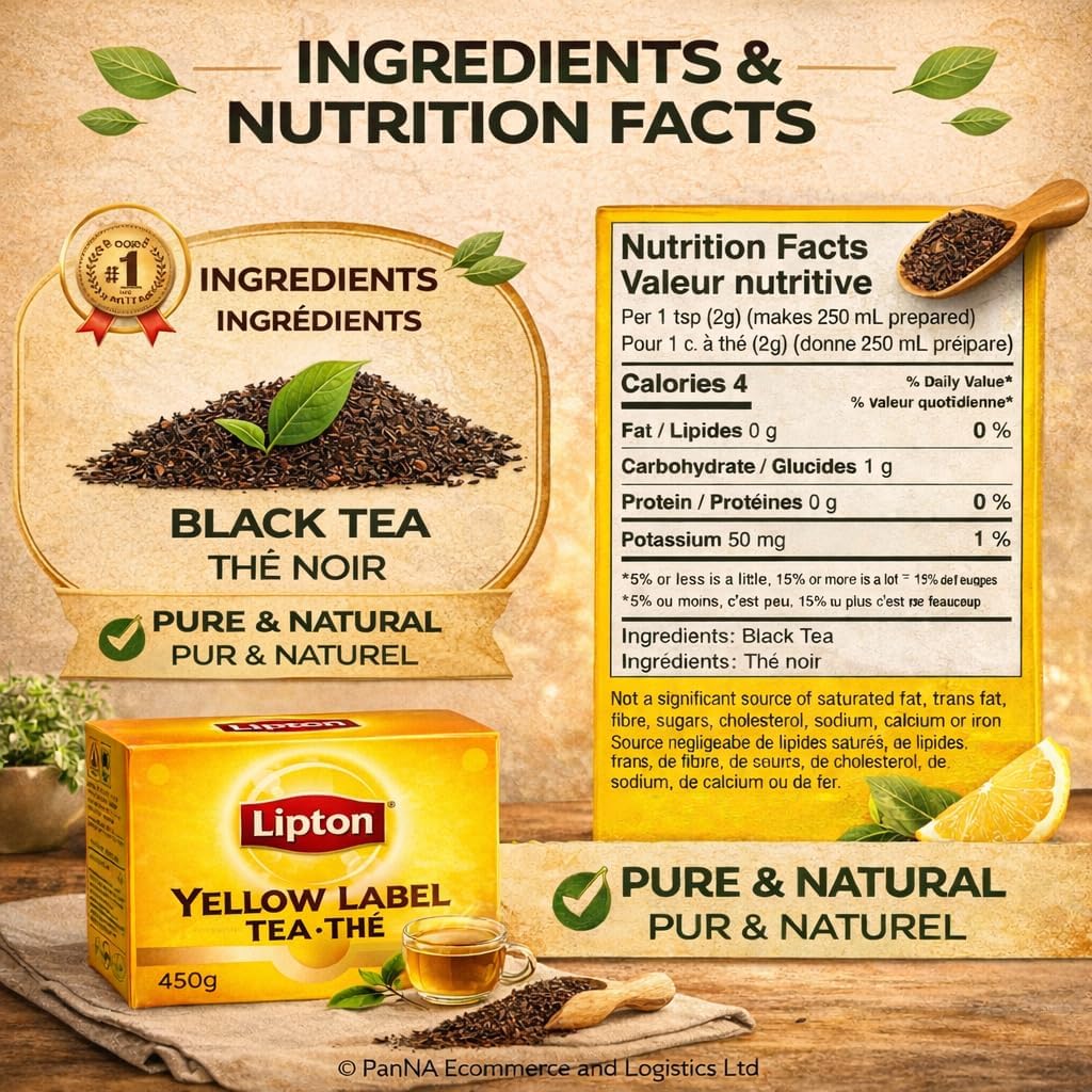 Lipton Yellow Label Tea 450g – Premium Loose Black Tea for Strong Chai & Milk Tea | Rich Aroma & Refreshing Taste | Everyday Tea Pack