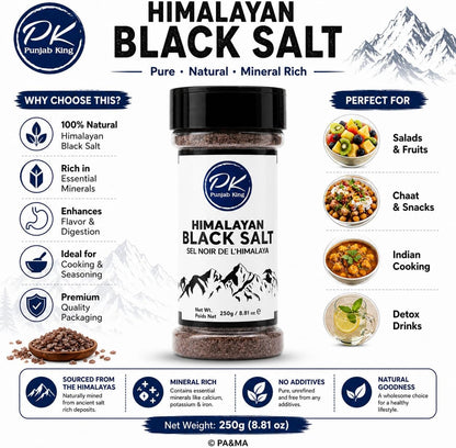 PK Punjab King Himalayan Black Salt 250g – Kala Namak | Natural Rock Salt | Mineral-Rich Cooking & Seasoning Salt