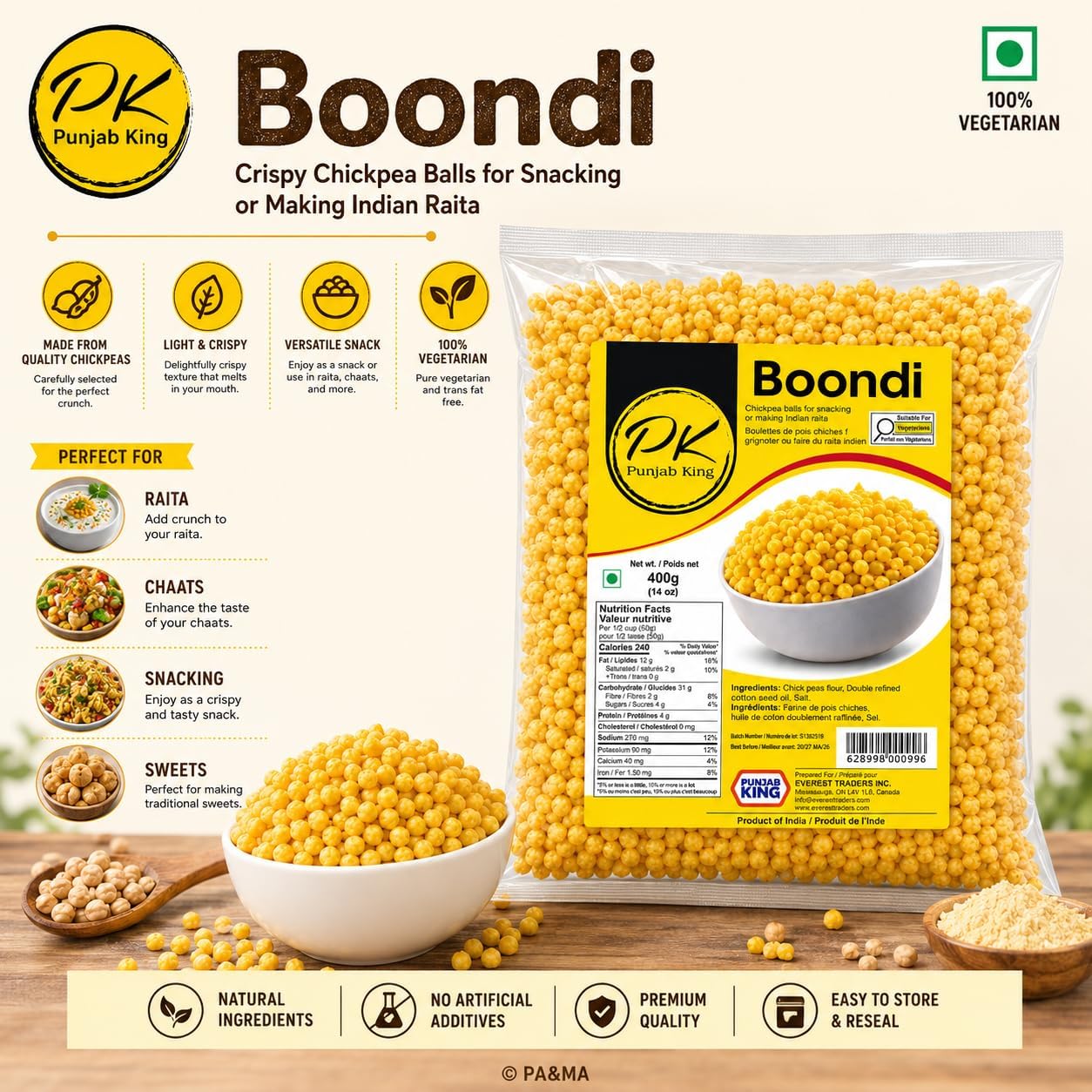 PK Boondi 400 g – Crispy Chickpea Flour Pearls | Traditional Indian Snack for Raita, Chaat & Namkeen