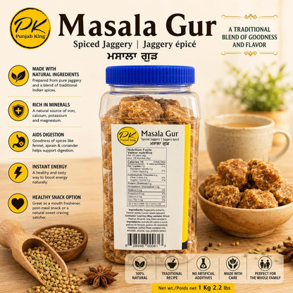PK Masala Gur (Spiced Jaggery) 1 kg – Traditional Punjabi Jaggery with Natural Spices | Sweet & Flavorful Digestive Treat