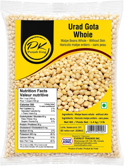 Punjab King Urad Gota Whole (Skinless Black Gram) – Whole White Urad Dal, Premium Matpe Beans Without Skin, Protein-Rich Indian Lentils, 1.4 kg