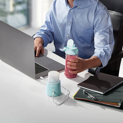Hamilton Beach Mini Cordless Portable Personal Blender for Shakes and Smoothies, USB Rechargeable, 16 oz. Jar with Leakproof Travel Lid, 6 Stainless Steel Blades, Blue (51182)