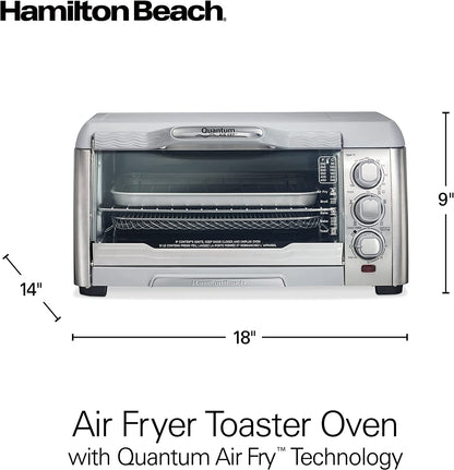 Hamilton Beach Quantum Fast Air Fryer Countertop Toaster Oven with Large Capacity, Fits 6 Slices or 12” Pizza, 5 Functions for Convection, Bake, Broil, Stainless Steel (31350)