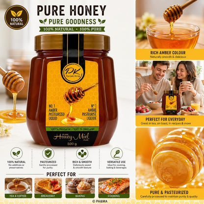PK Punjab King Pure Honey 500g – 100% Natural Amber Honey | Pasteurized Liquid Honey | No Added Sugar