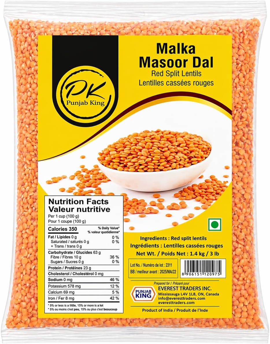 Punjab King Malka Masoor Dal 1.4kg (3lb) – Red Split Lentils | High Protein Indian Dal for Healthy Cooking