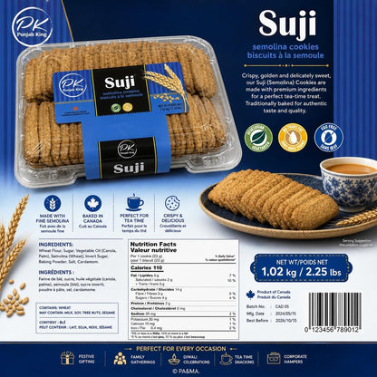 Punjab King Suji Cookies (Semolina Biscuits) – Crispy Eggless Rava Cookies, Traditional Indian Bakery Biscuits, Freshly Baked Snack, 1.02 kg