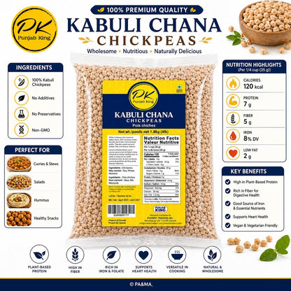 PK Punjab King Kabuli Chana 4lb (1.8kg) – Premium Chickpeas | High Protein & Fiber | Whole Garbanzo Beans for Cooking