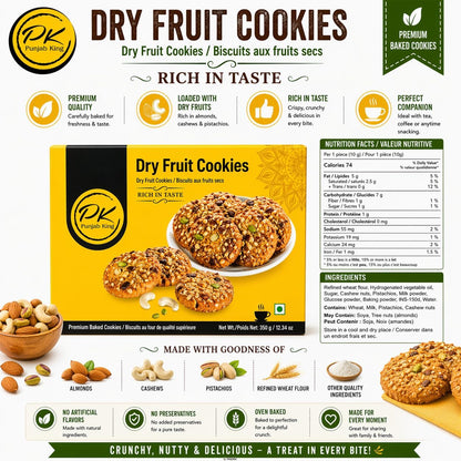 Punjab King Dry Fruit Cookies 350g – Premium Butter Biscuits with Mixed Nuts | Crunchy Indian Cookies, Rich in Taste Snack