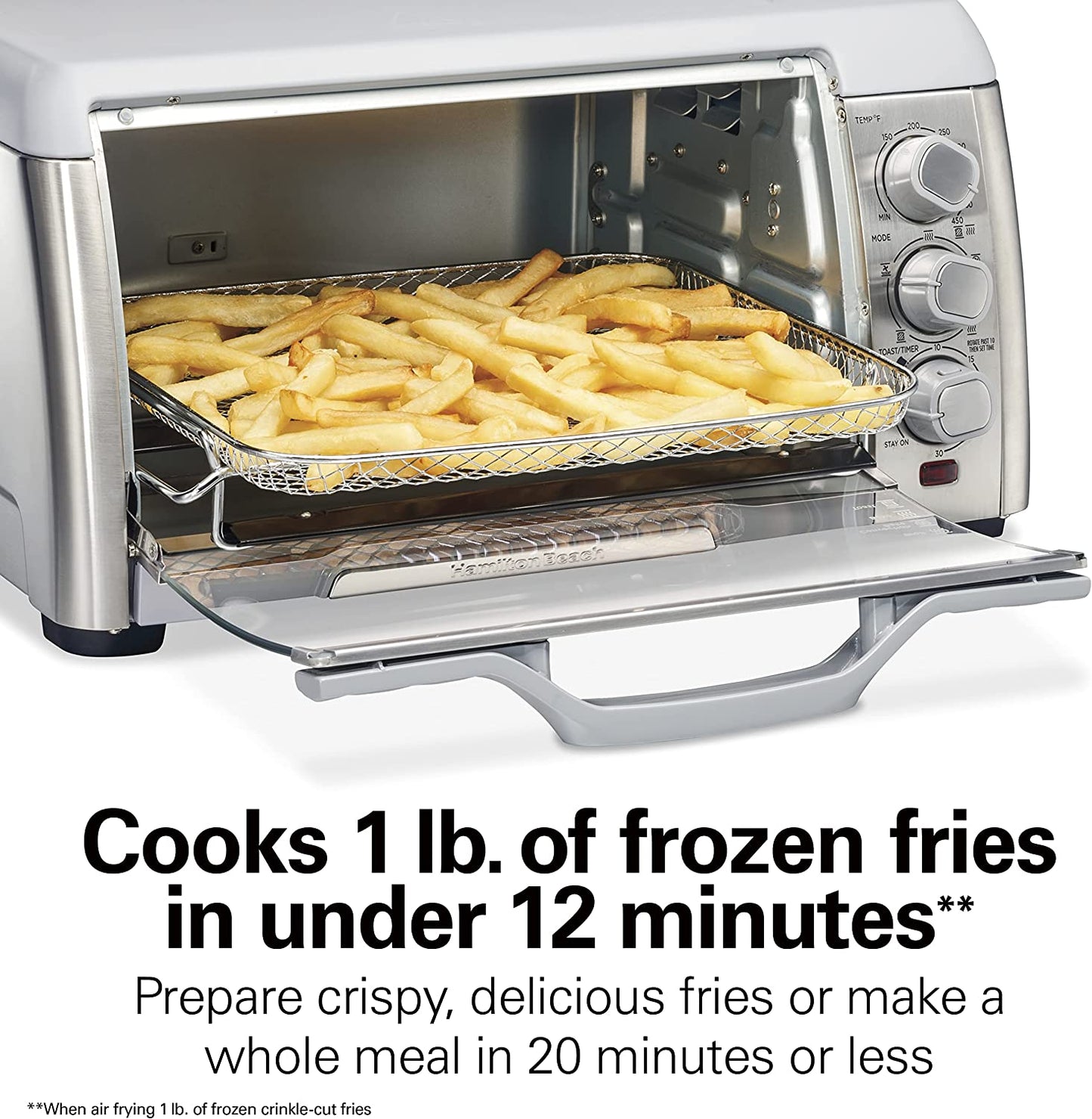 Hamilton Beach Quantum Fast Air Fryer Countertop Toaster Oven with Large Capacity, Fits 6 Slices or 12” Pizza, 5 Functions for Convection, Bake, Broil, Stainless Steel (31350)