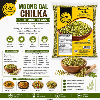 Punjab King Moong Dal Chilka 1.4kg (3lb) – Split Mung Beans with Skin | High Protein Indian Dal | Product of India