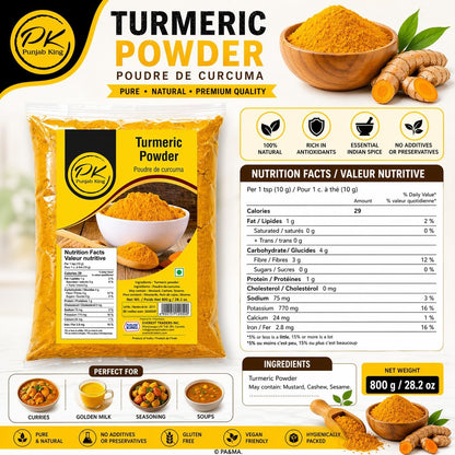 Punjab King Turmeric Powder – Premium Haldi Powder, Pure Ground Turmeric Spice for Cooking & Ayurvedic Use, Natural & Aromatic, 800g