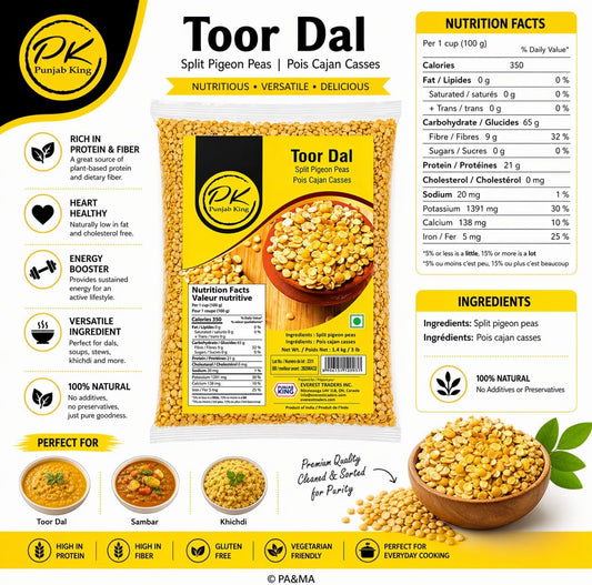 Punjab King Toor Dal (Split Pigeon Peas) – Premium Quality Arhar Dal, Protein-Rich Indian Lentils for Cooking, 1.4 kg