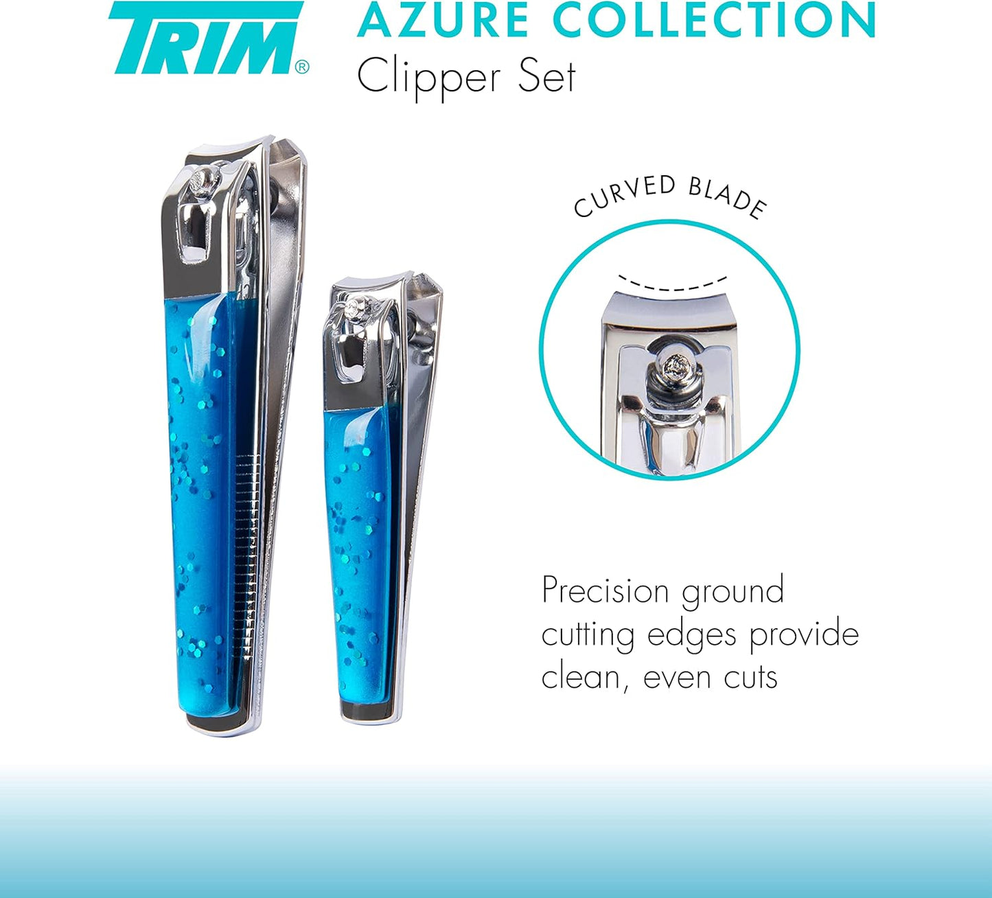 TRIM Azure Collection Clipper Set – Precision-Ground Cutting Edges for Clean, Even Cuts – Convenient and Easy To Use – Perfect for At-Home Manicures and Pedicures – Carbon Steel, 24 Pack