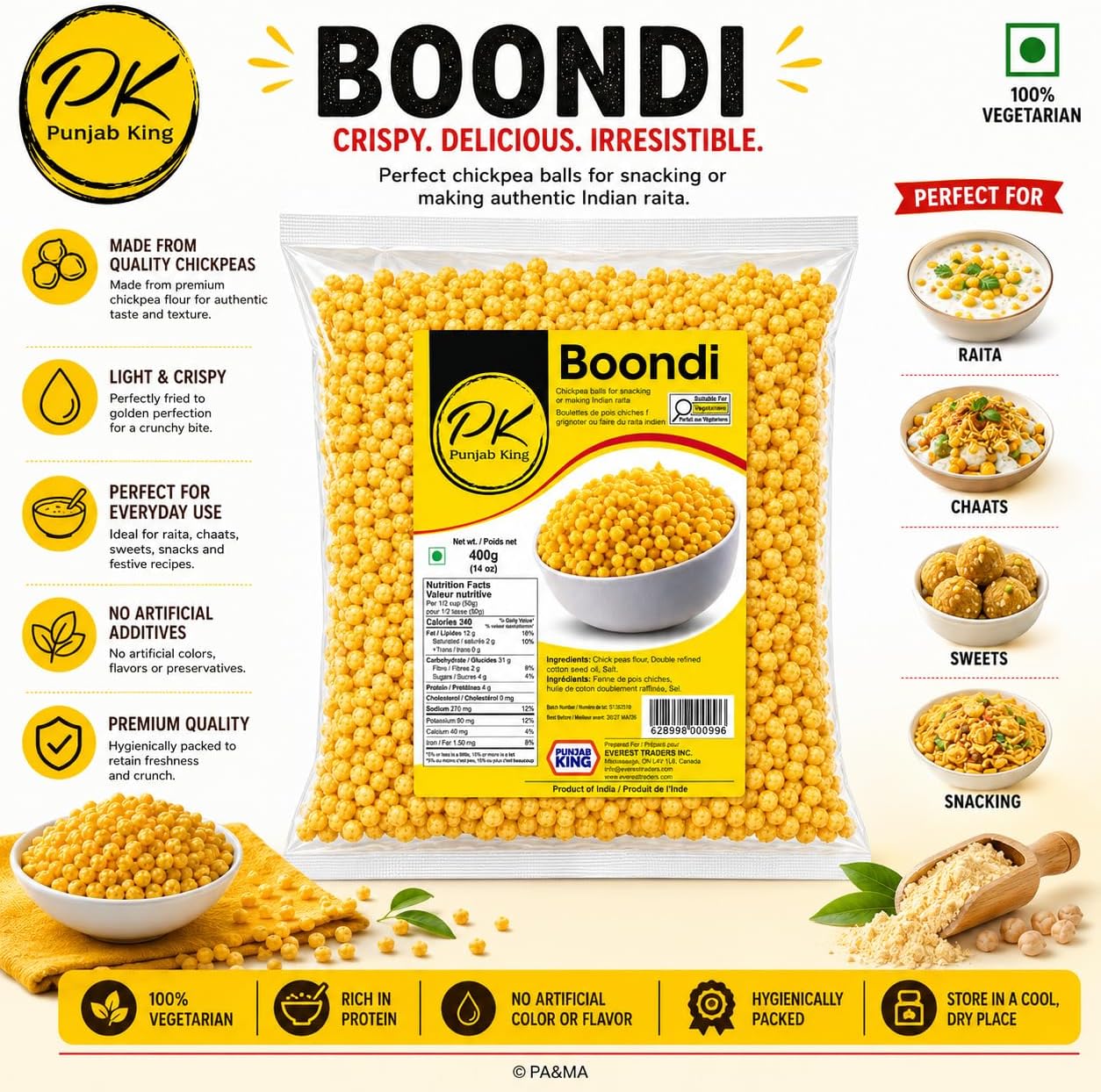 PK Boondi 400 g – Crispy Chickpea Flour Pearls | Traditional Indian Snack for Raita, Chaat & Namkeen