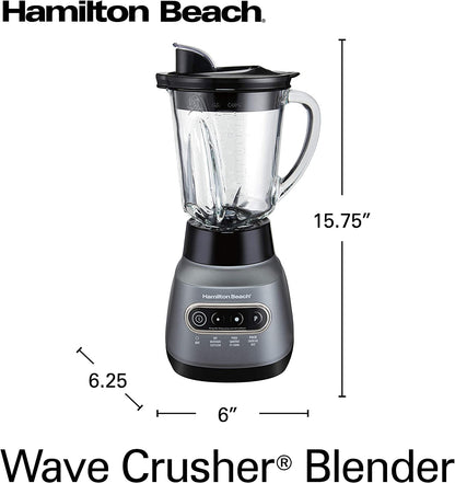 Hamilton Beach 58181 Blender to Puree, Crush Ice, and Make Shakes and Smoothies, 40 Oz Glass Jar, 6 Functions + 20 Oz Travel Container, Gray